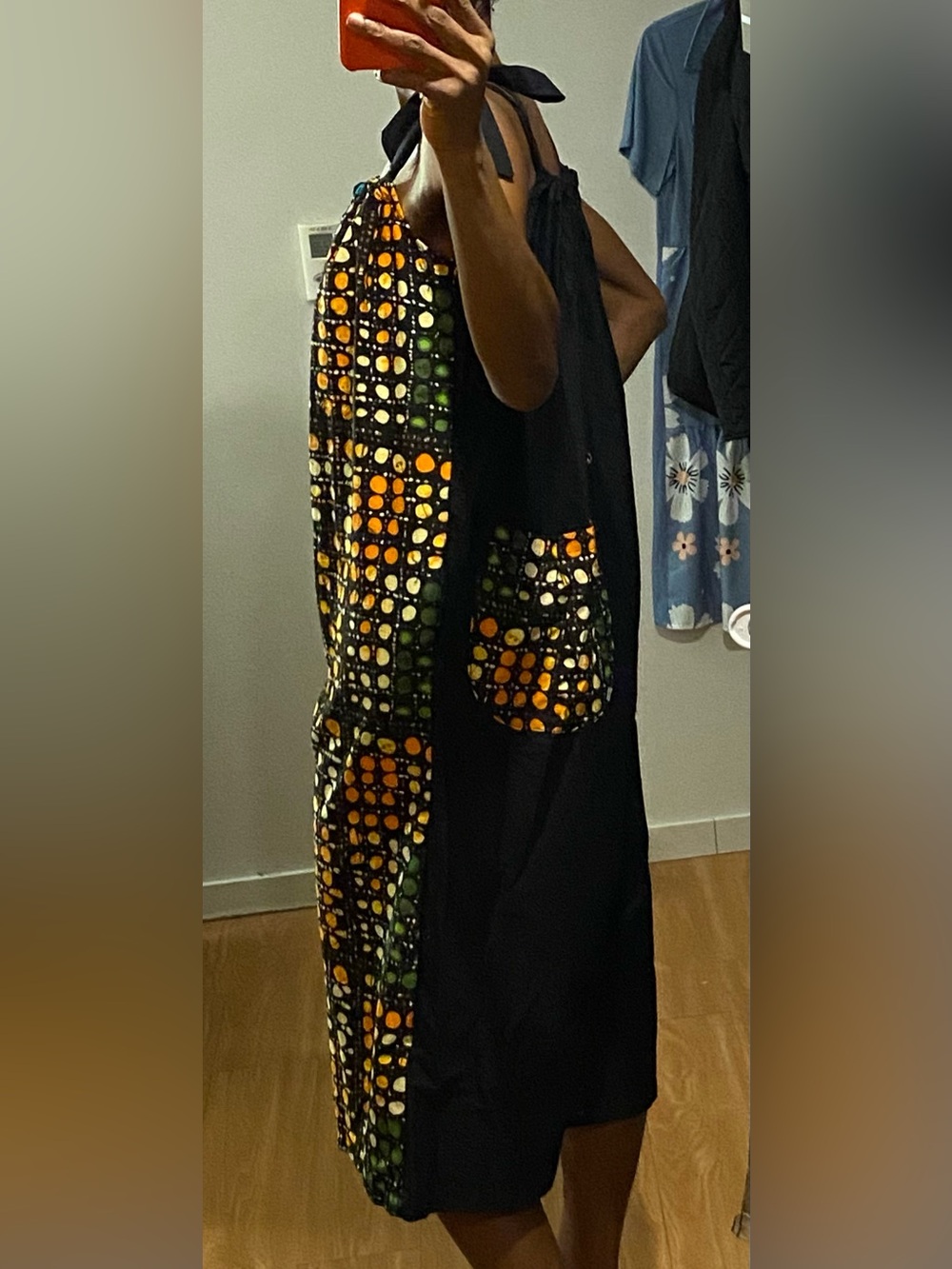 African Ankara Print Wide Leg Capri Jumpsuit with solid black back. Summer Vibe - Picture 6 of 12